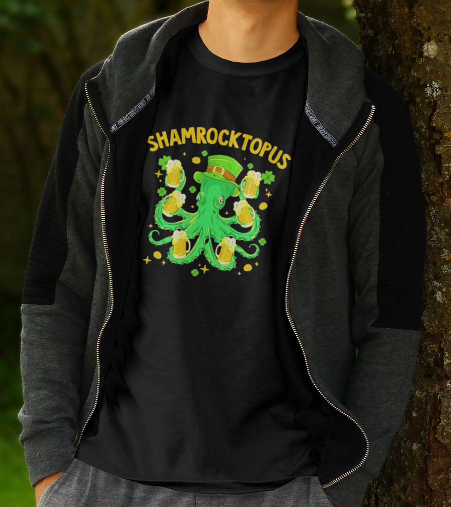 Shamrocktopus Octopus St Patrick's Day Beer Hat Shamrocks T-Shirt