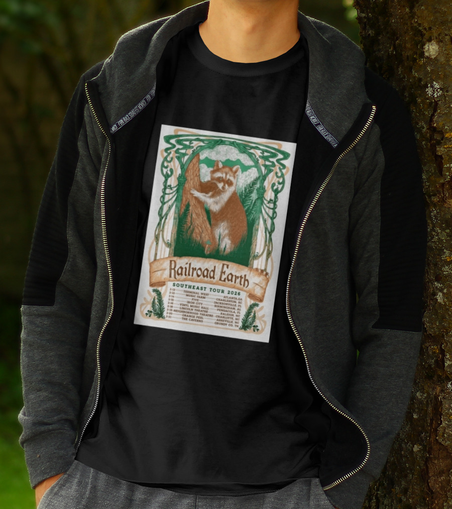 Railroad Earth Southeast Tour 2026 Dates And Locations With Raccoon Artistry T-Shirt