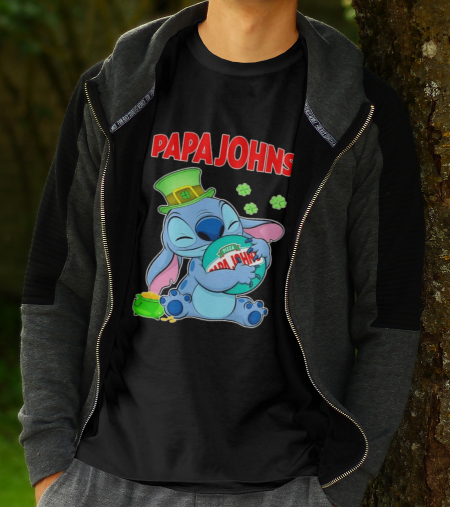 Papa Johns Stitch Pizza St Patricks Day Hug Clover T-Shirt
