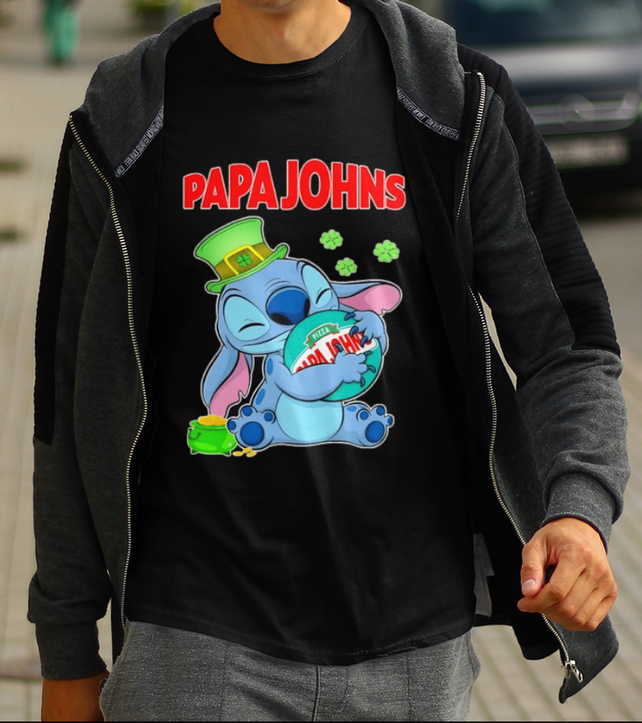 Papa Johns Stitch Pizza St Patricks Day Hug Clover T-Shirt