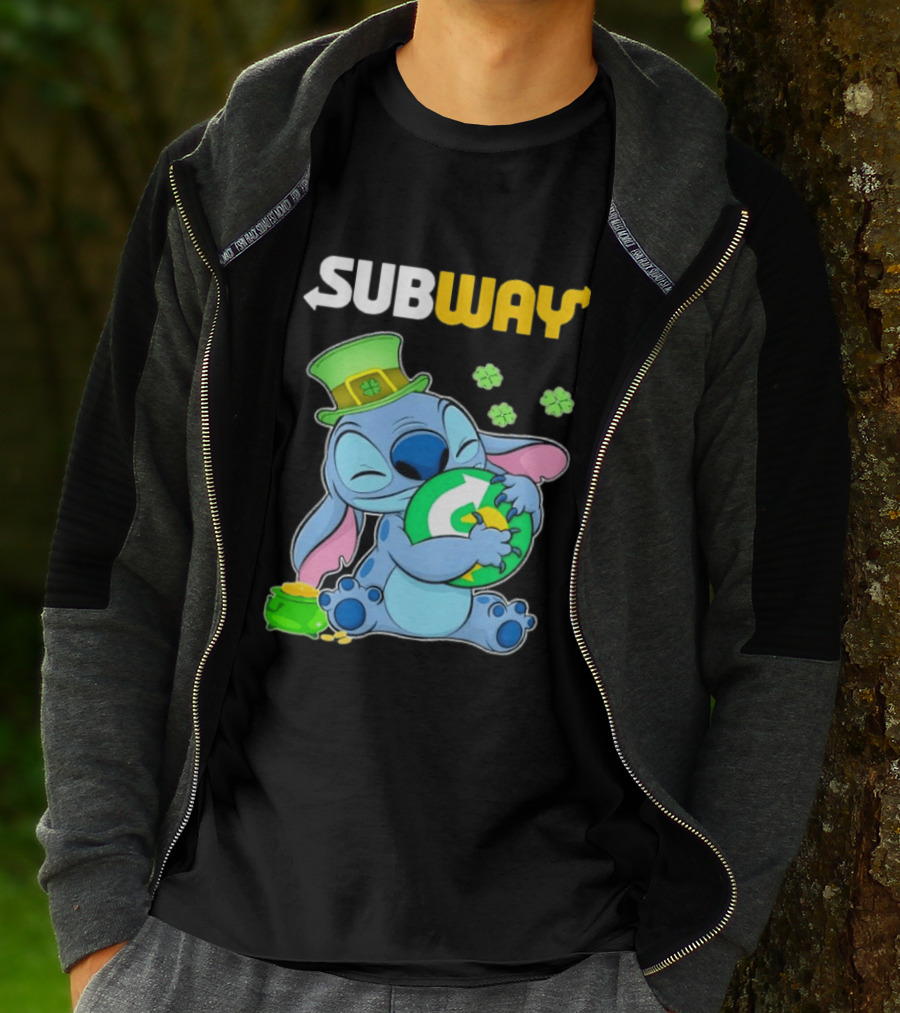 Subway St Patrick's Day Stitch Hugging Clover Coin T-Shirt