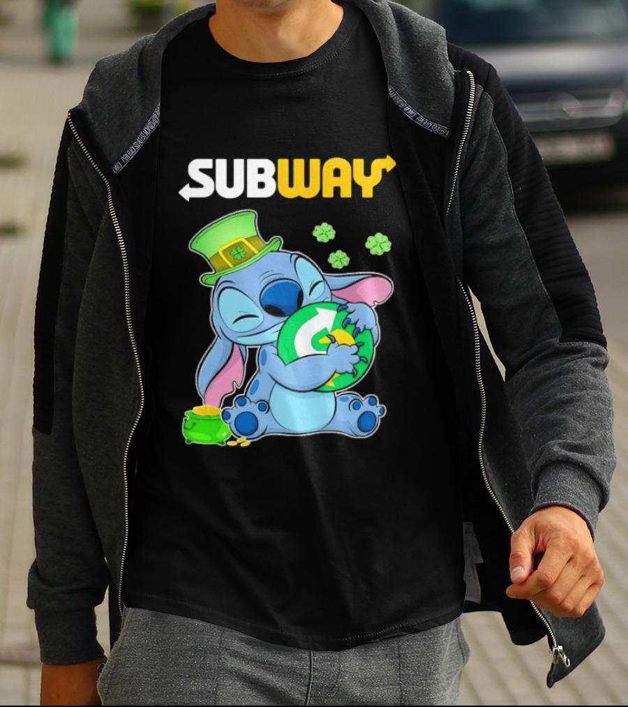 Subway St Patrick's Day Stitch Hugging Clover Coin T-Shirt