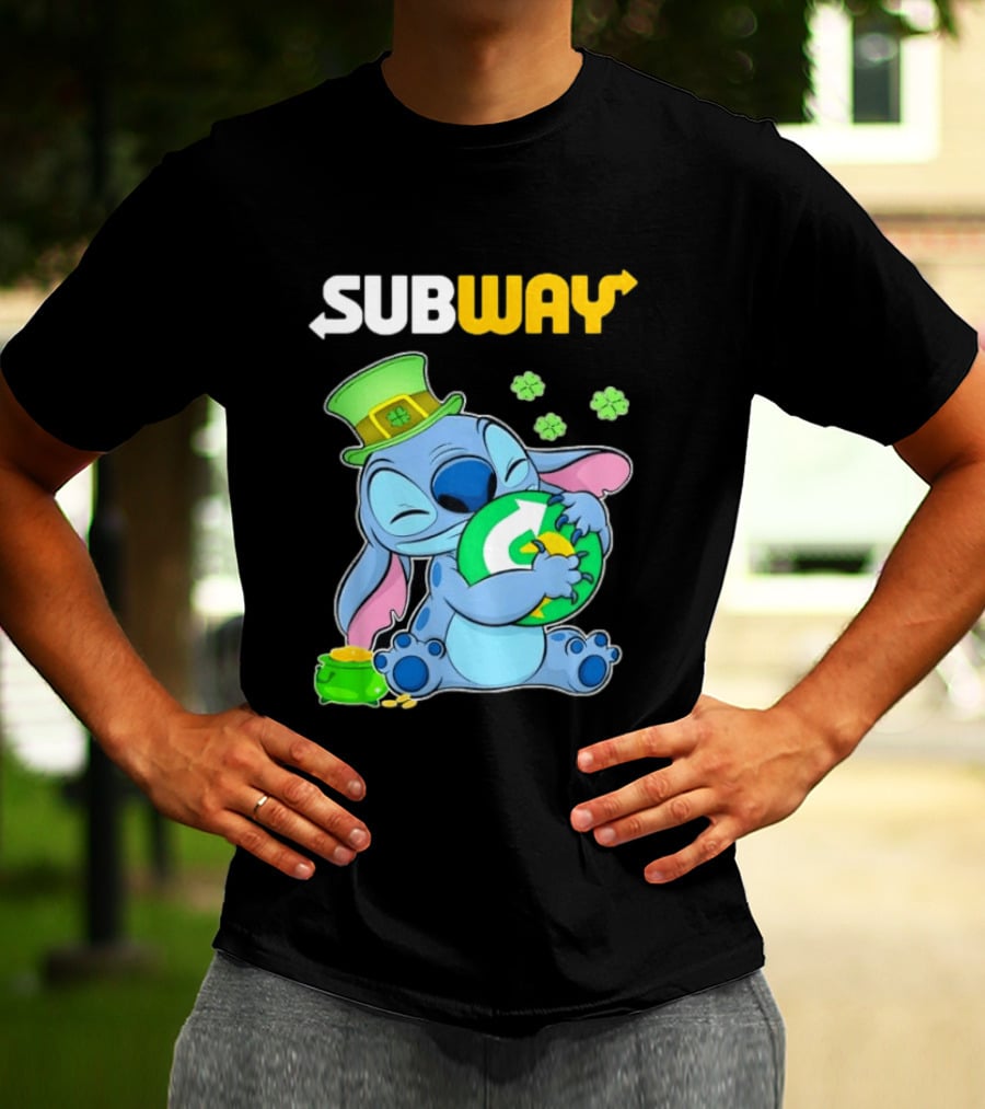 Subway St Patrick's Day Stitch Hugging Clover Coin T-Shirt
