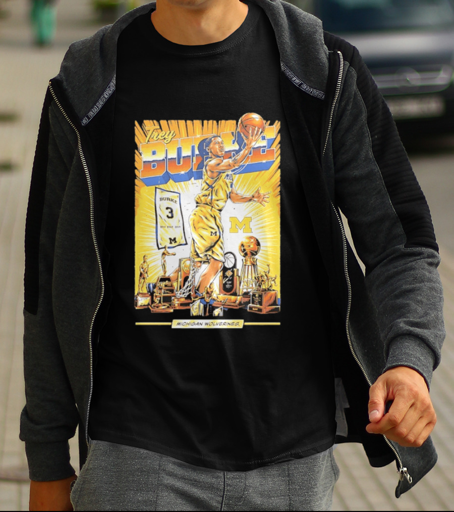 Trey Burke Michigan Wolverines Basketball Comic Style 3 M Jersey Trophy Collection T-Shirt