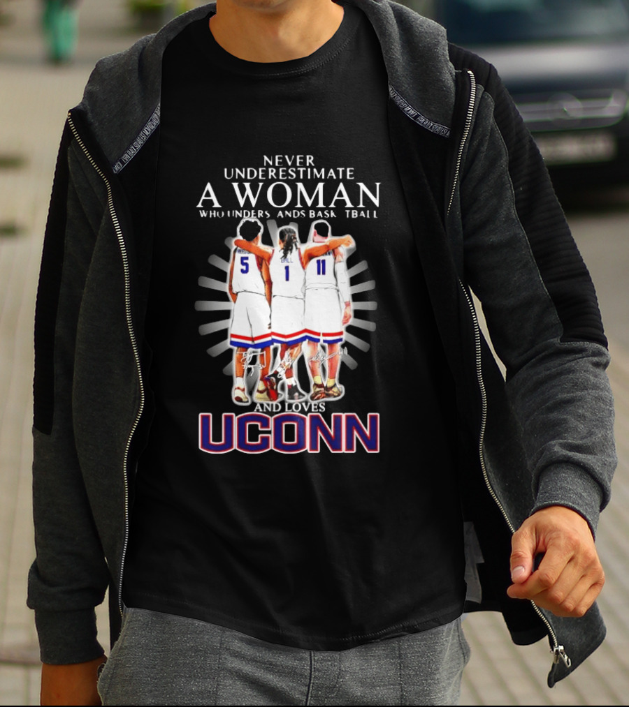 Never Underestimate A Woman Who Understands Basketball And Loves UConn T-Shirt