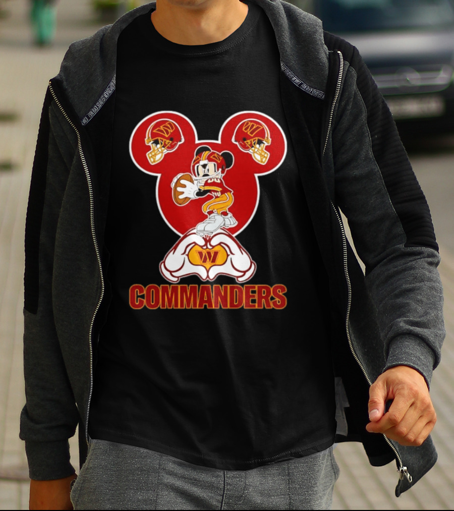 Washington Commanders Mickey Mouse Football Love Heart Hands T-Shirt