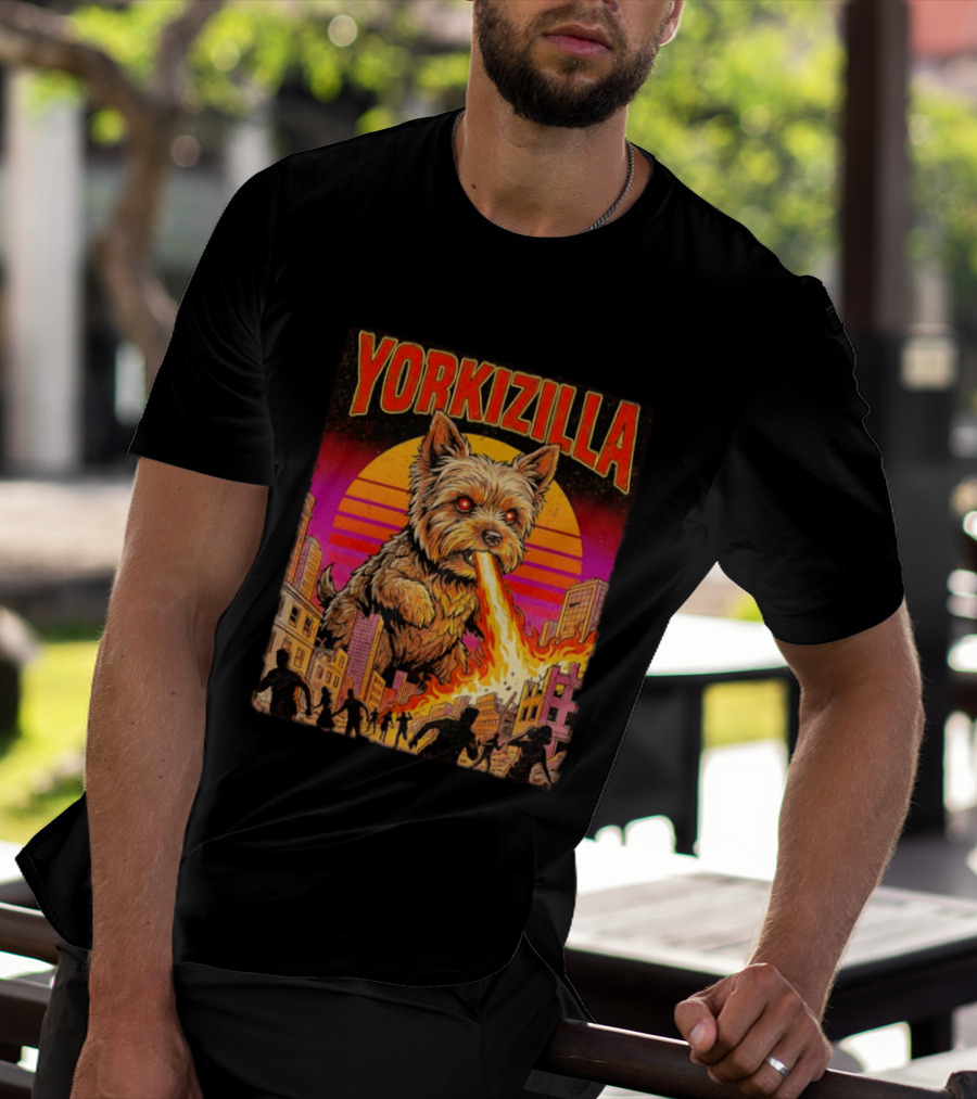 Yorkizilla Giant Yorkshire Terrier Monster Movie City Attack Scene T-Shirt