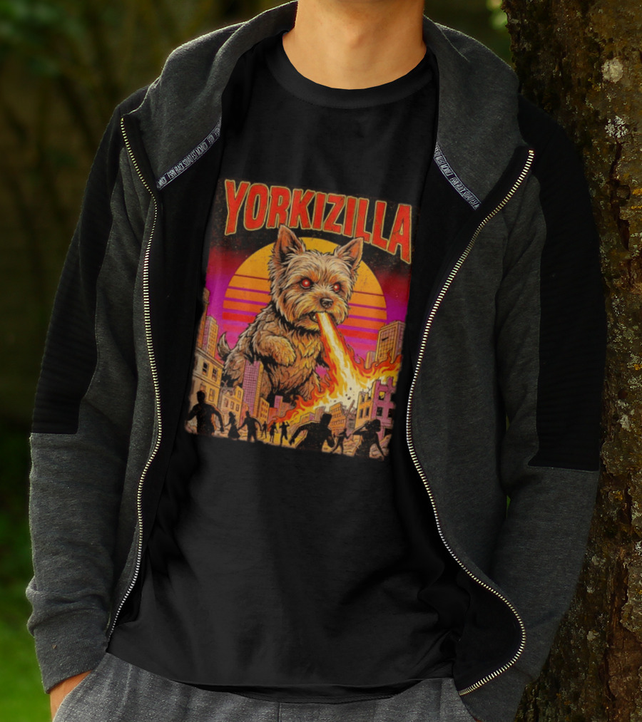 Yorkizilla Giant Yorkshire Terrier Monster Movie City Attack Scene T-Shirt
