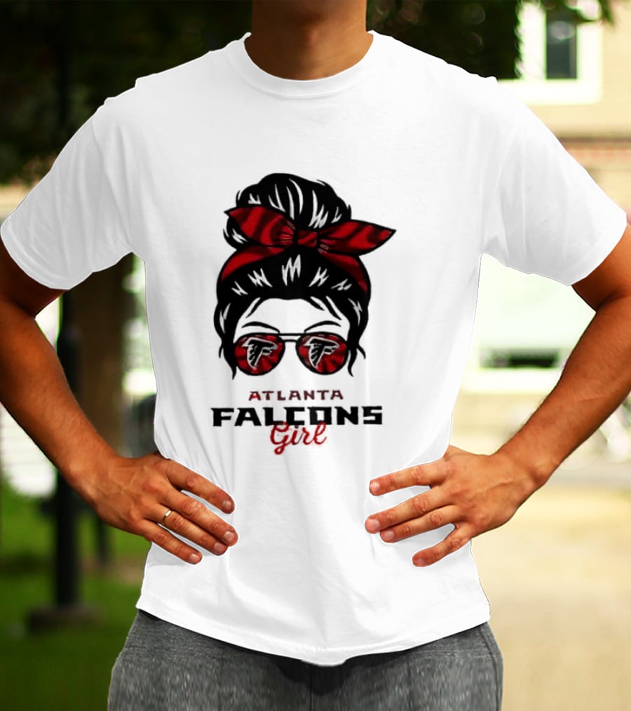 Atlanta Falcons Girl Messy Bun 2026 Bow Sunglasses T-Shirt