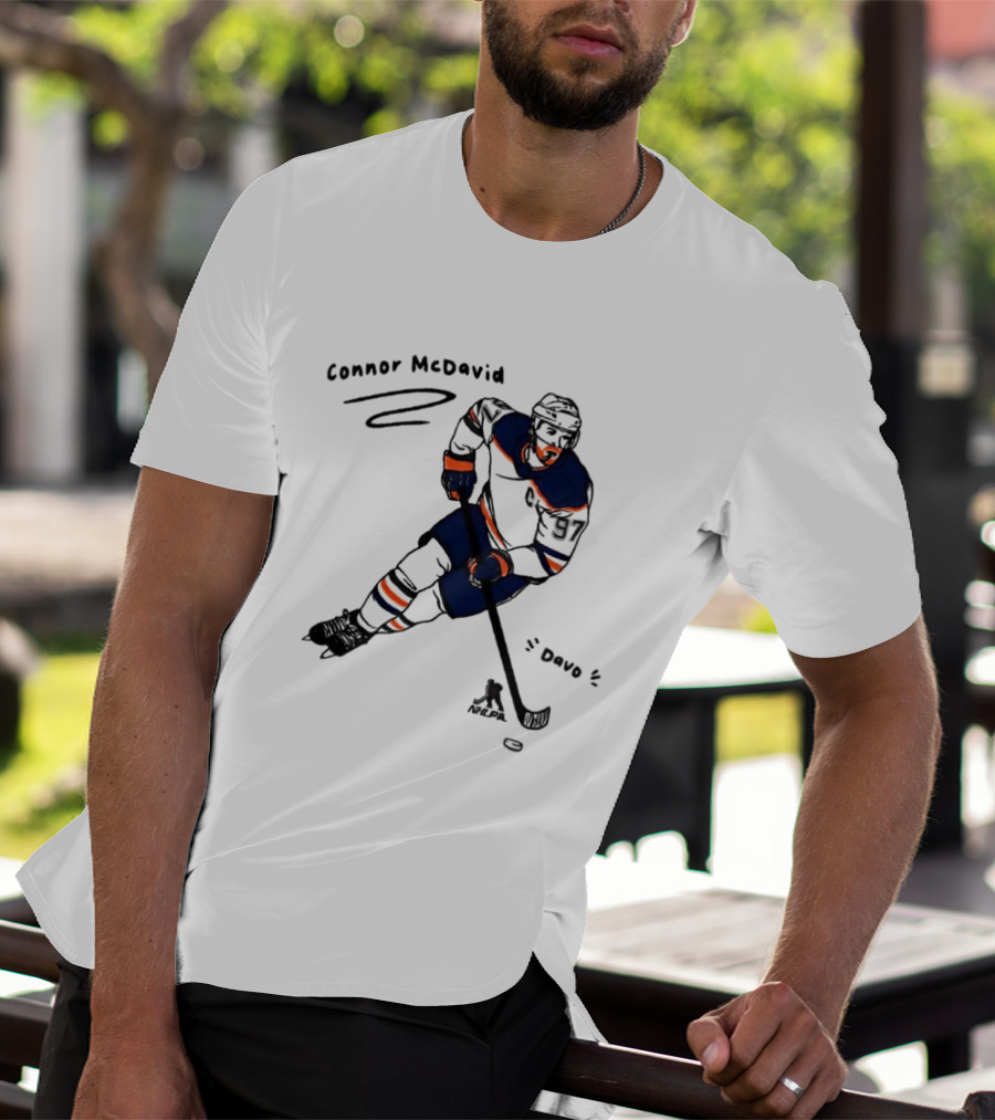 Connor McDavid Edmonton Oilers Hockey Davo Cartoon NHL Player Sketch T-Shirt
