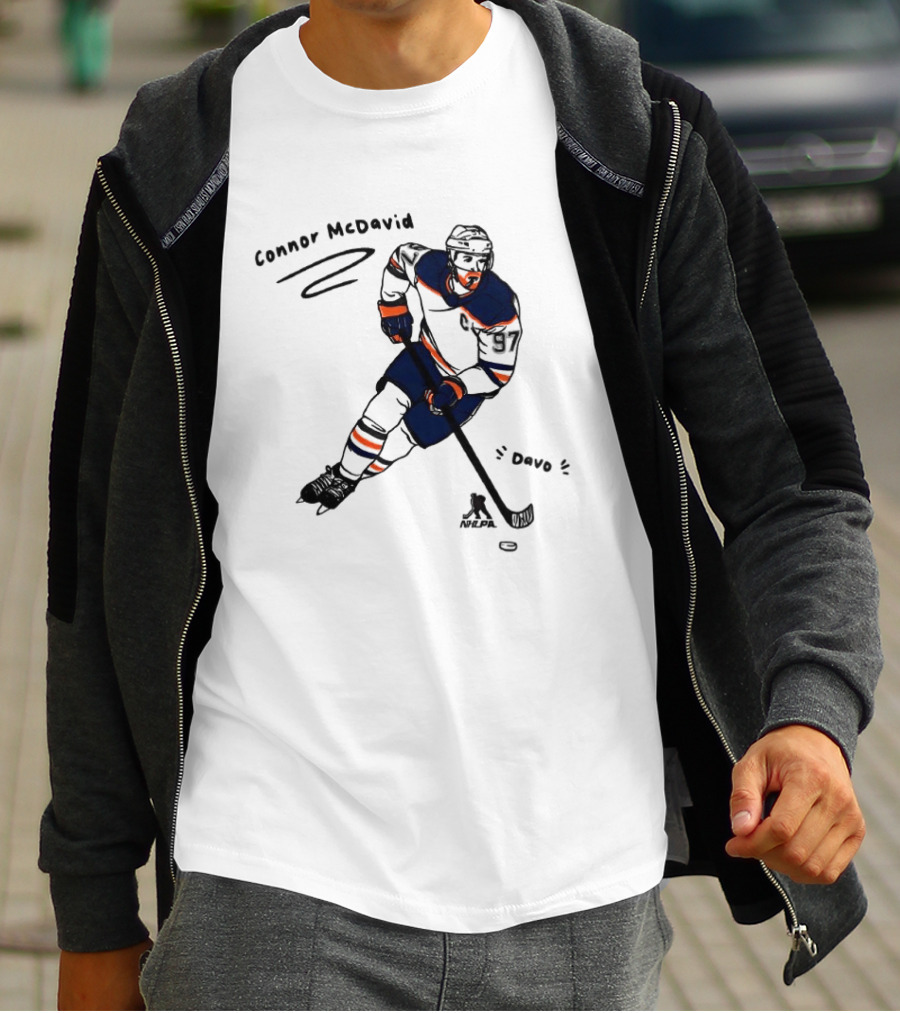 Connor McDavid Edmonton Oilers Hockey Davo Cartoon NHL Player Sketch T-Shirt