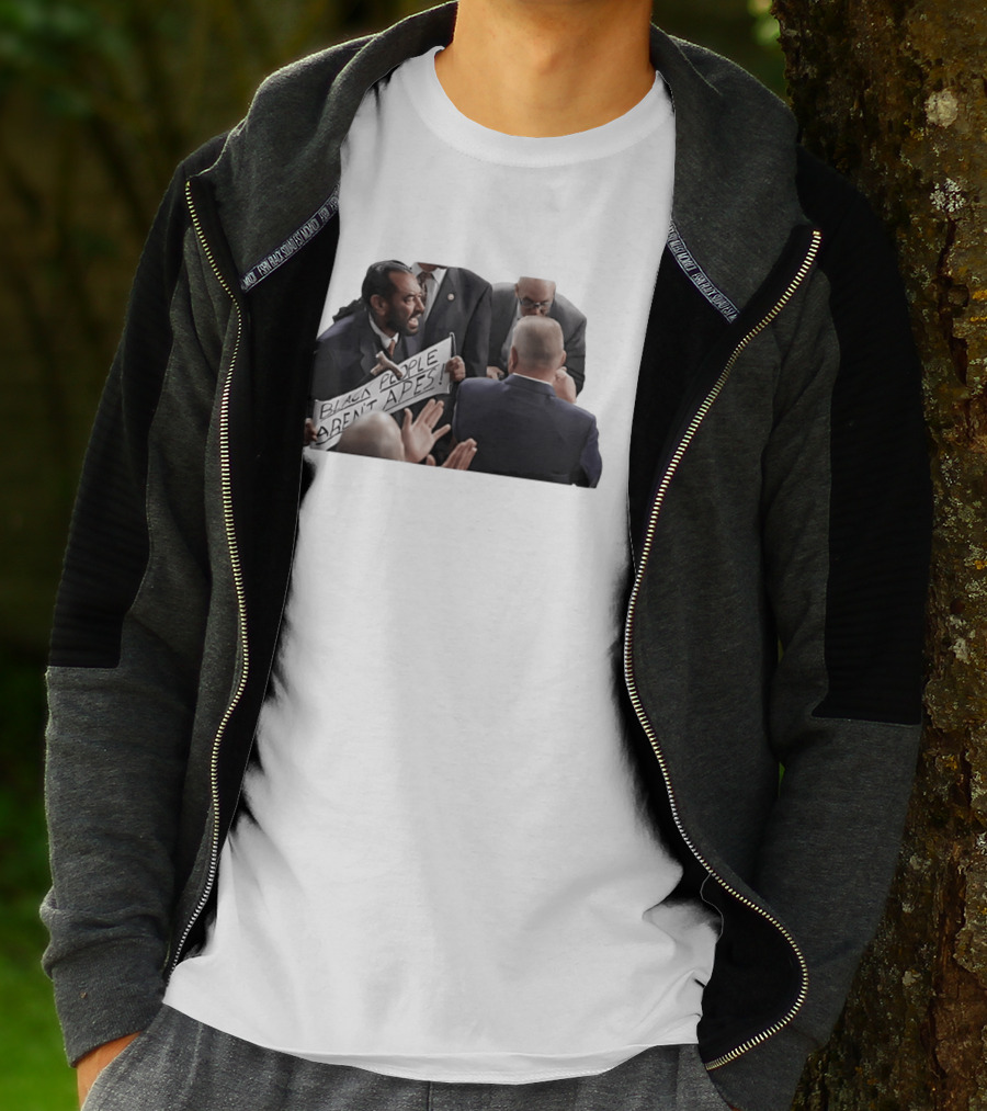 Black People Aren't Apes Protest Sign In Political Debate Scene T-Shirt