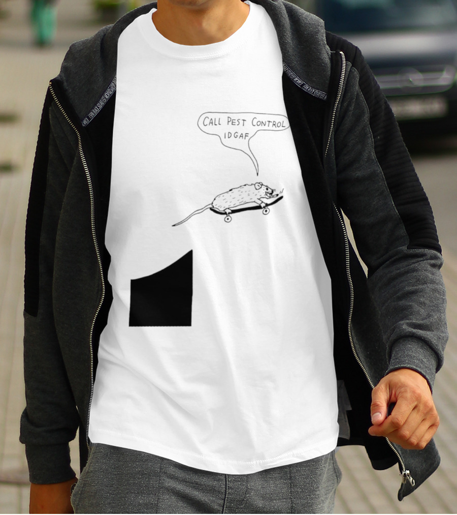 Call Pest Control IDGAF Rat On Skateboard T-Shirt