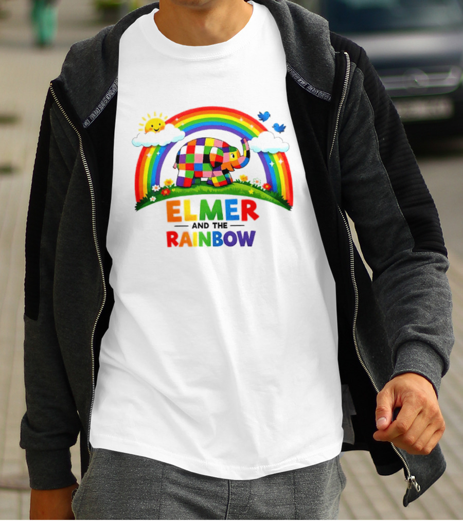 Elmer And The Rainbow Colorful Elephant With Sun And Birds T-Shirt
