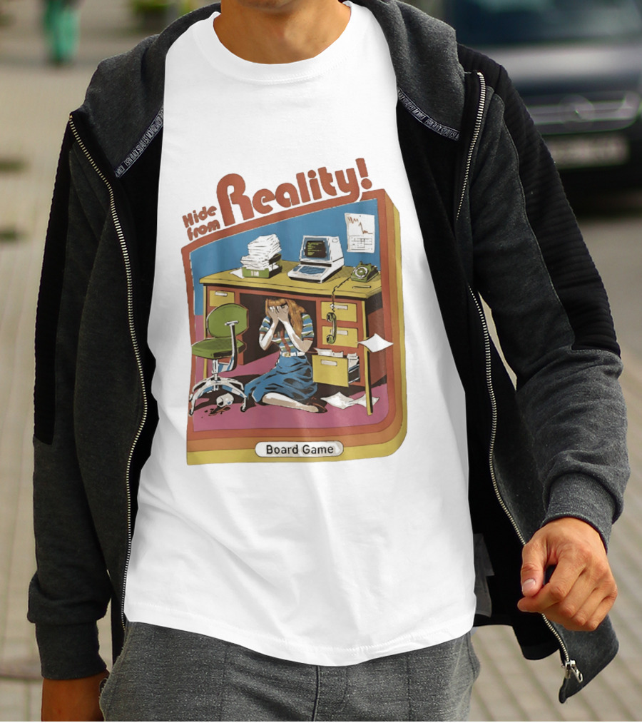 Hide From Reality Retro Office Board Game Escape T-Shirt