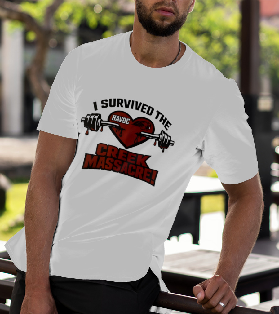 I Survived The Havoc Creek Massacre Heart Barbell Blood Gym Horror T-Shirt
