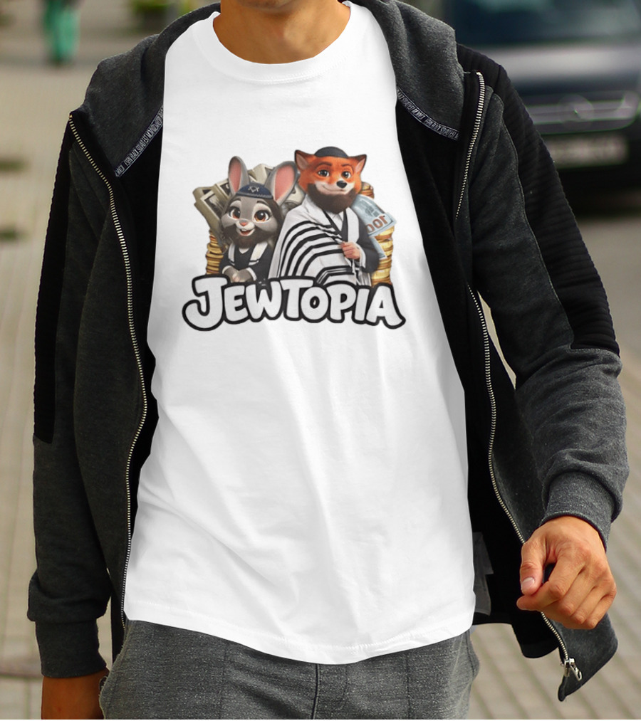 Jewtopia Jewish Zoo Topia Rabbits Fox Characters With Money T-Shirt