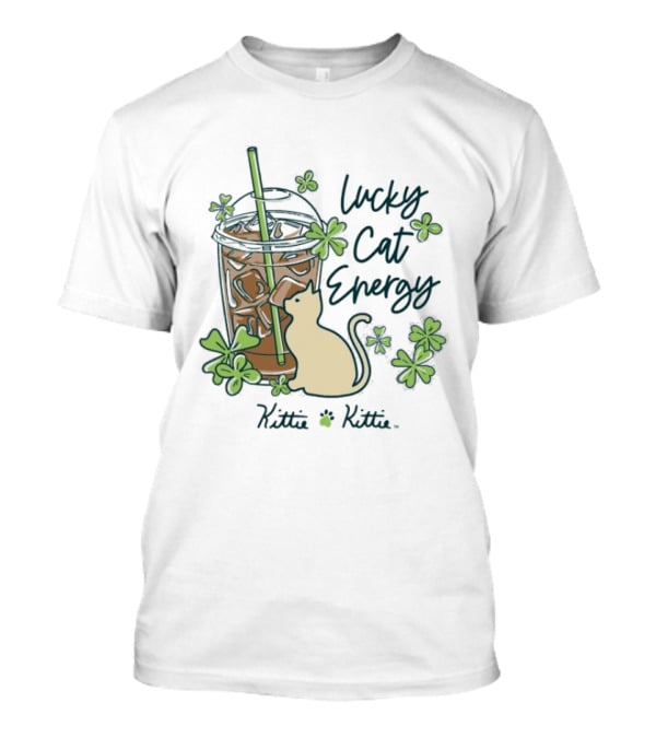 Lucky Cat Energy Kittie Kittie St. Patrick's Day Shamrock Iced Drink T-Shirt