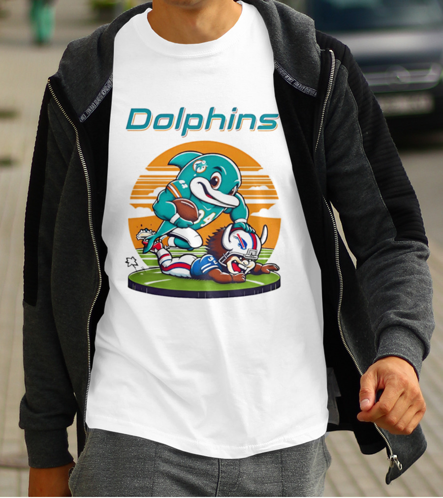 Miami Dolphins Vs Buffalo Bills Rivalry Cartoon Game Day Showdown T-Shirt