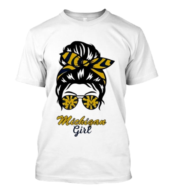 Michigan Girl Messy Bun Glasses Bow T-Shirt