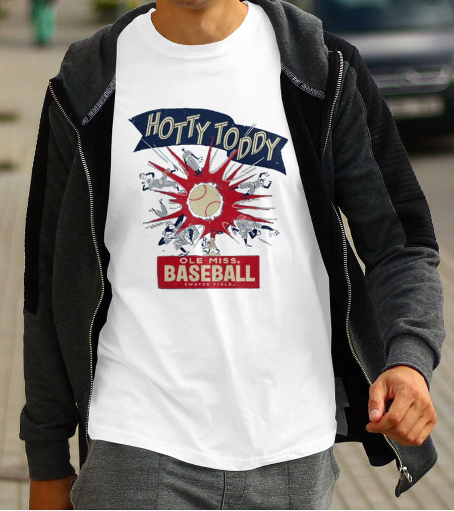 Ole Miss Baseball Hotty Toddy Strike Players And Ball Action T-Shirt