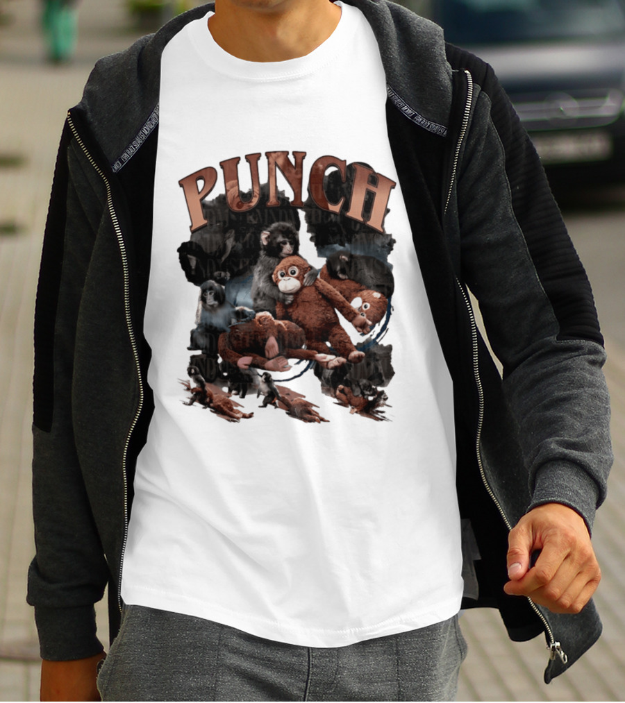 Punch The Monkey Picture Collage Monkeys Plush Toys T-Shirt