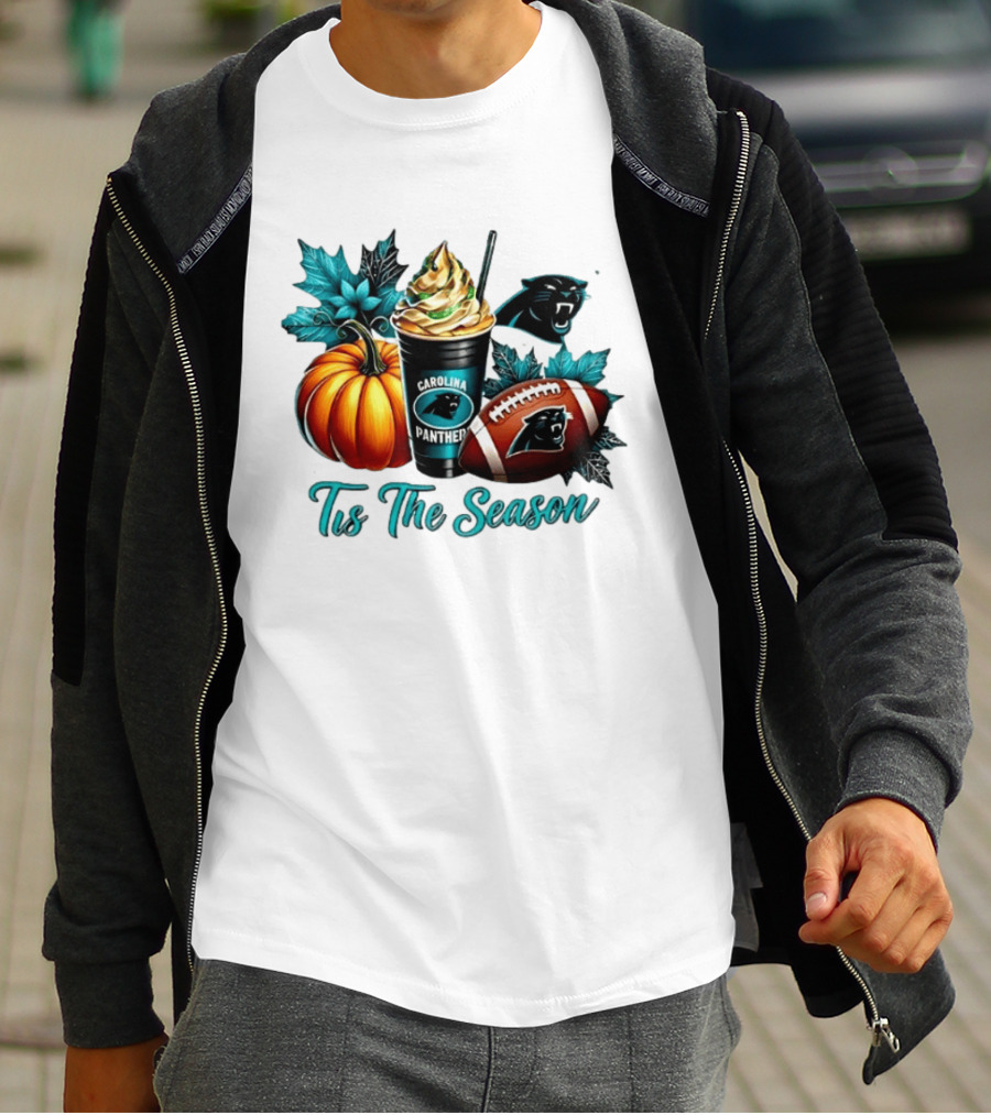 Tis The Season Carolina Panthers Halloween Football Pumpkin Latte T-Shirt