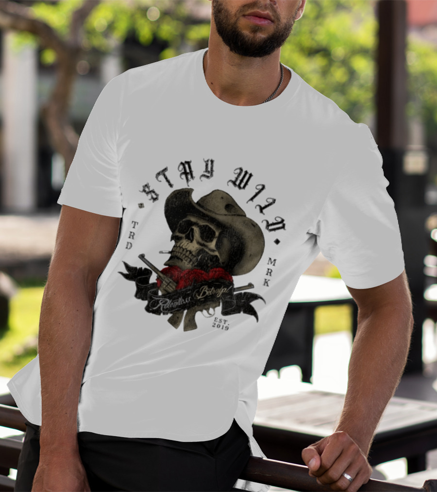 Stay Wild Skull Cowboy Bandana Western Est 2019 T-Shirt
