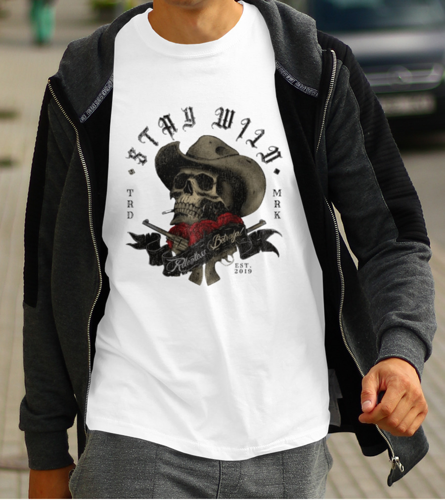 Stay Wild Skull Cowboy Bandana Western Est 2019 T-Shirt