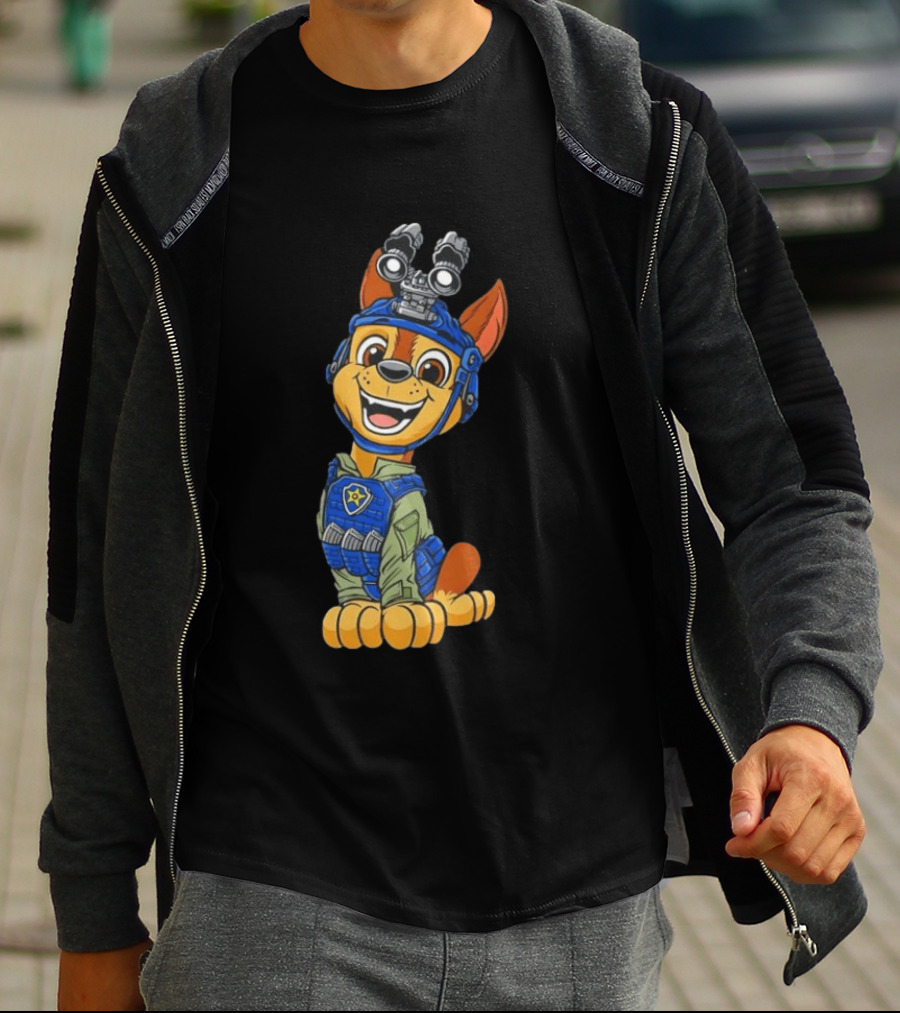 Chase Paw Patrol Police Dog Cartoon Character In Tactical Outfit T-Shirt