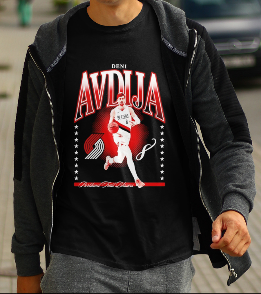 Deni Avdija Portland Trail Blazers Basketball Star With Number Eight And Dynamic Motion T-Shirt