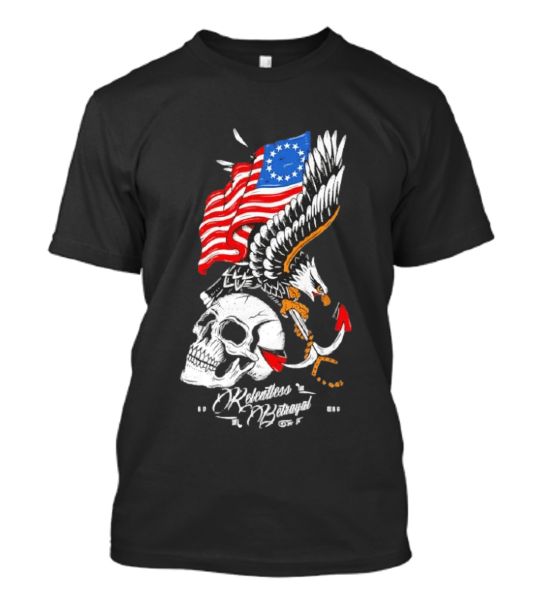 Rebellious Freedom Skull Eagle Anchor American Flag T-Shirt