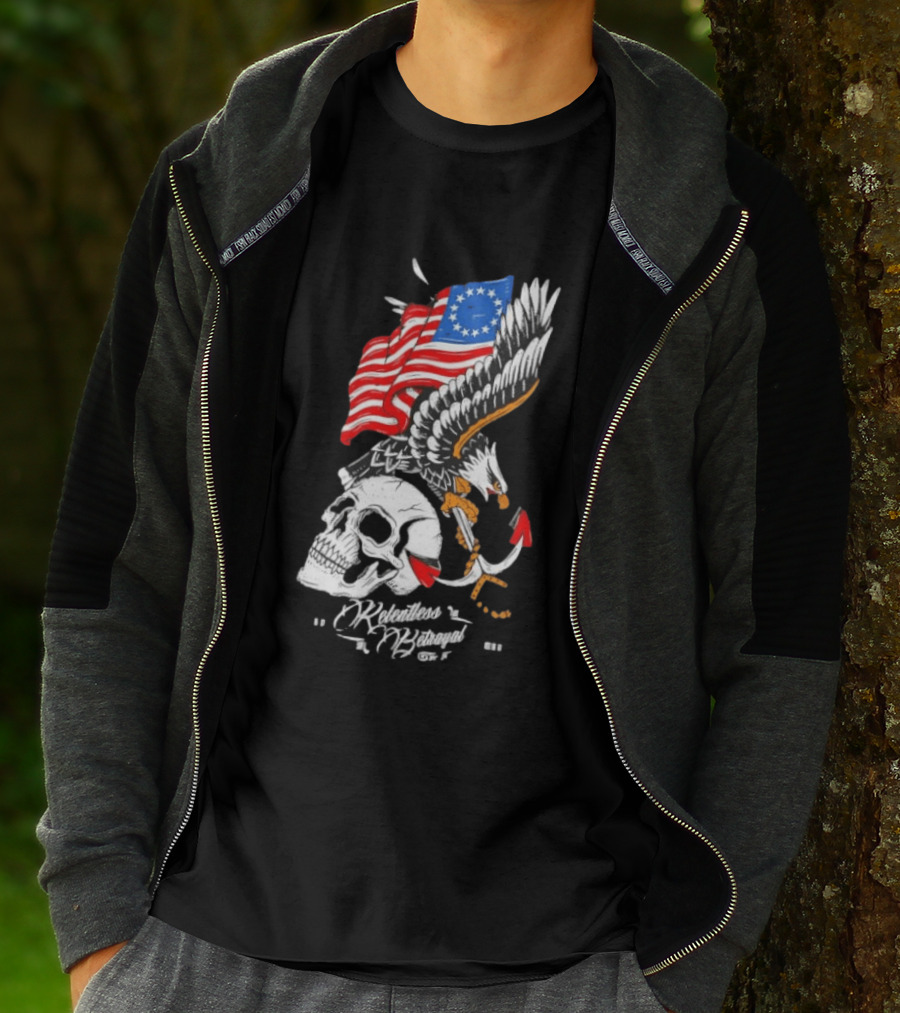 Rebellious Freedom Skull Eagle Anchor American Flag T-Shirt