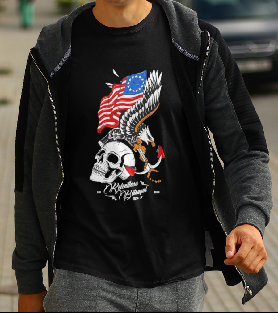 Rebellious Freedom Skull Eagle Anchor American Flag T-Shirt