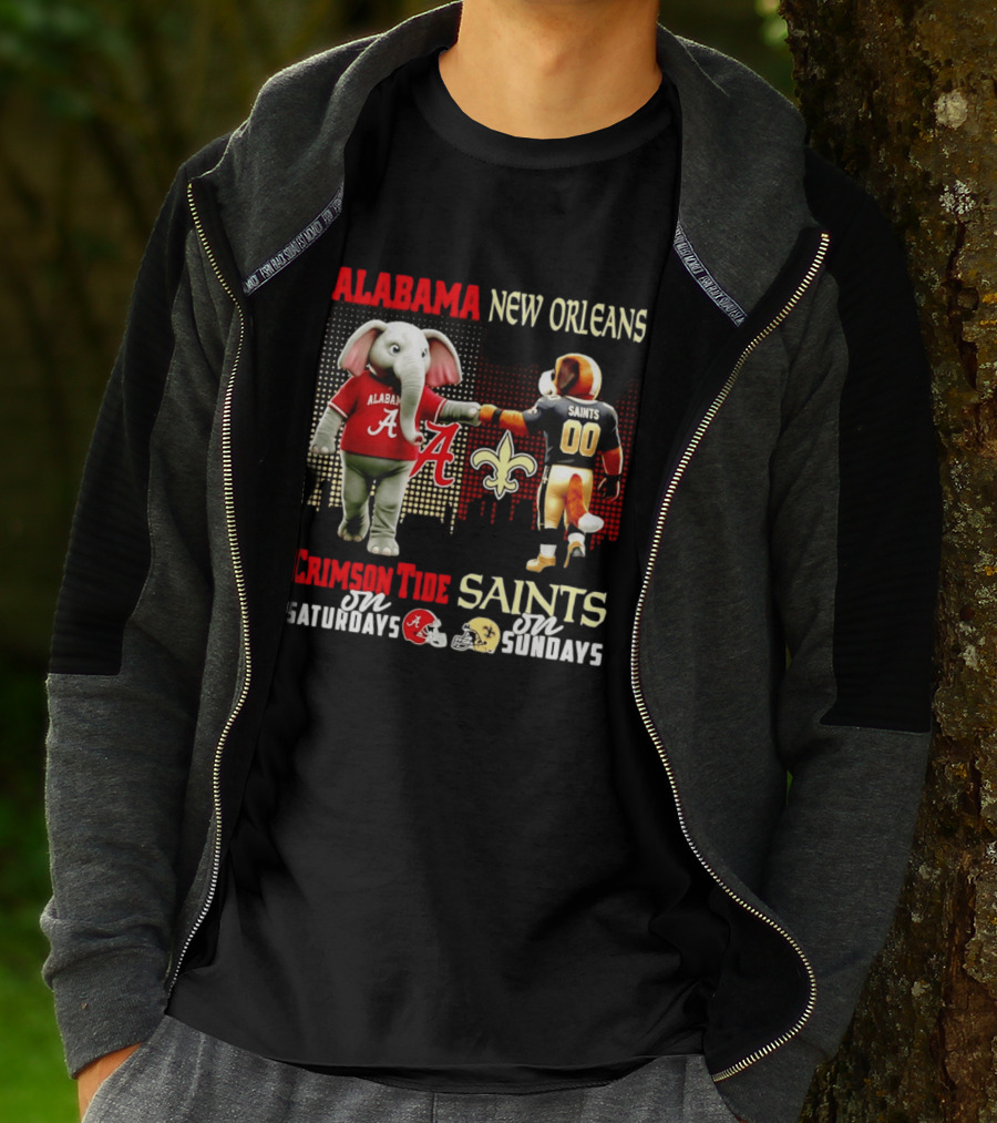 Alabama Crimson Tide Saturdays New Orleans Saints Sundays Skyline T-Shirt