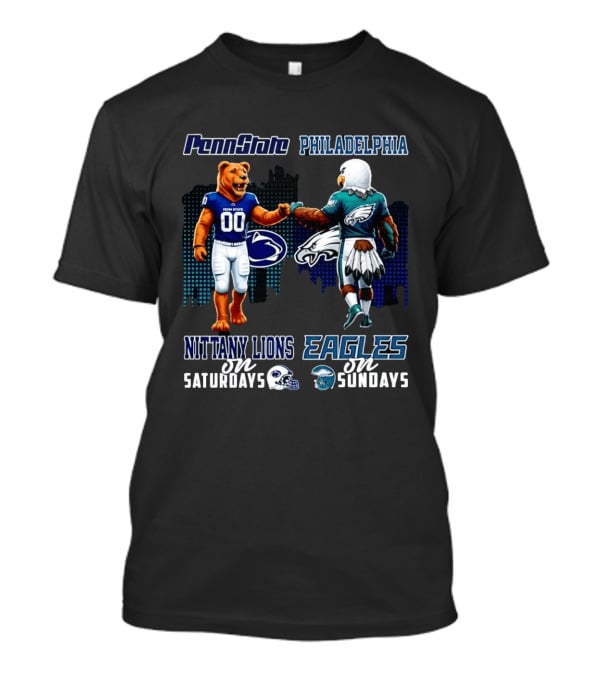 Penn State Nittany Lions Saturdays Philadelphia Eagles Sundays Mascot Skyline T-Shirt