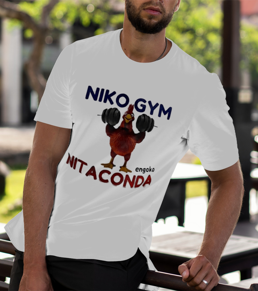 Niko Gym Engoko Nitaconda Rooster Lifting Weights Fitness Fun T-Shirt