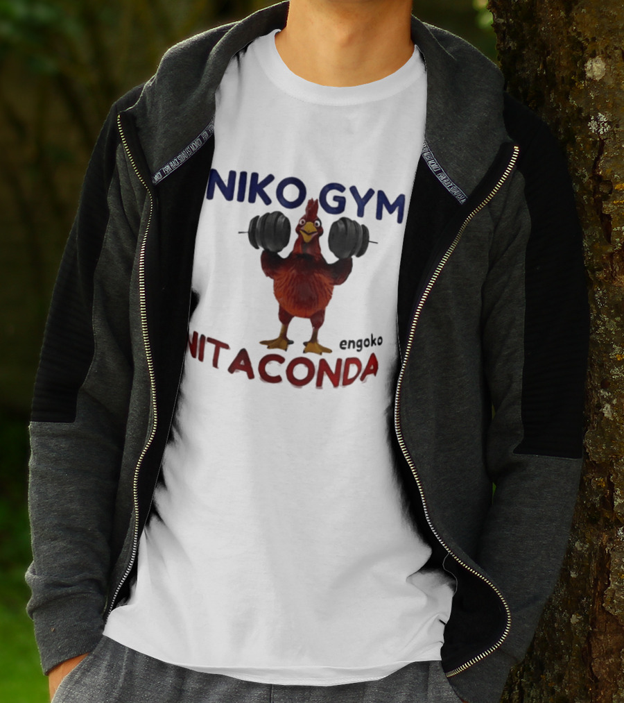 Niko Gym Engoko Nitaconda Rooster Lifting Weights Fitness Fun T-Shirt