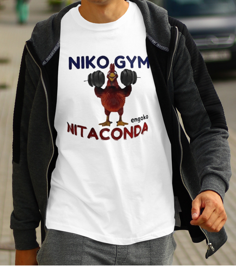 Niko Gym Engoko Nitaconda Rooster Lifting Weights Fitness Fun T-Shirt