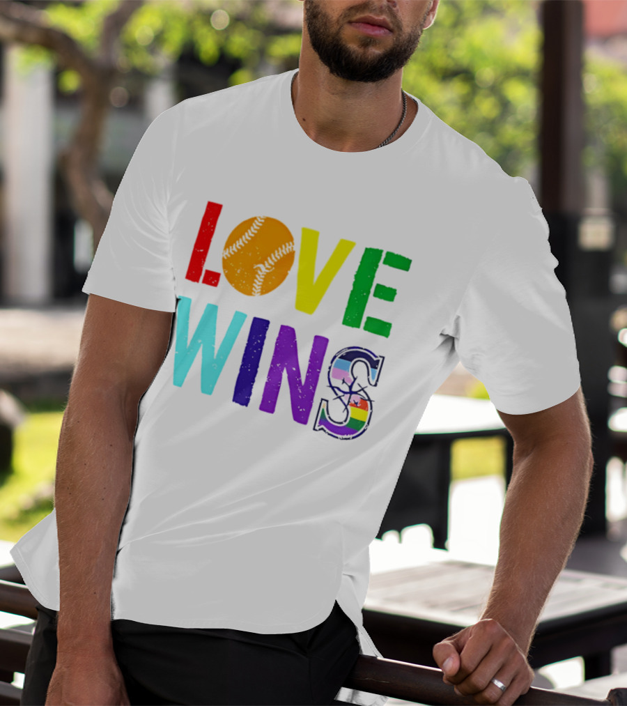 Love Wins Baseball Pride LGBTQ Rainbow T-Shirt