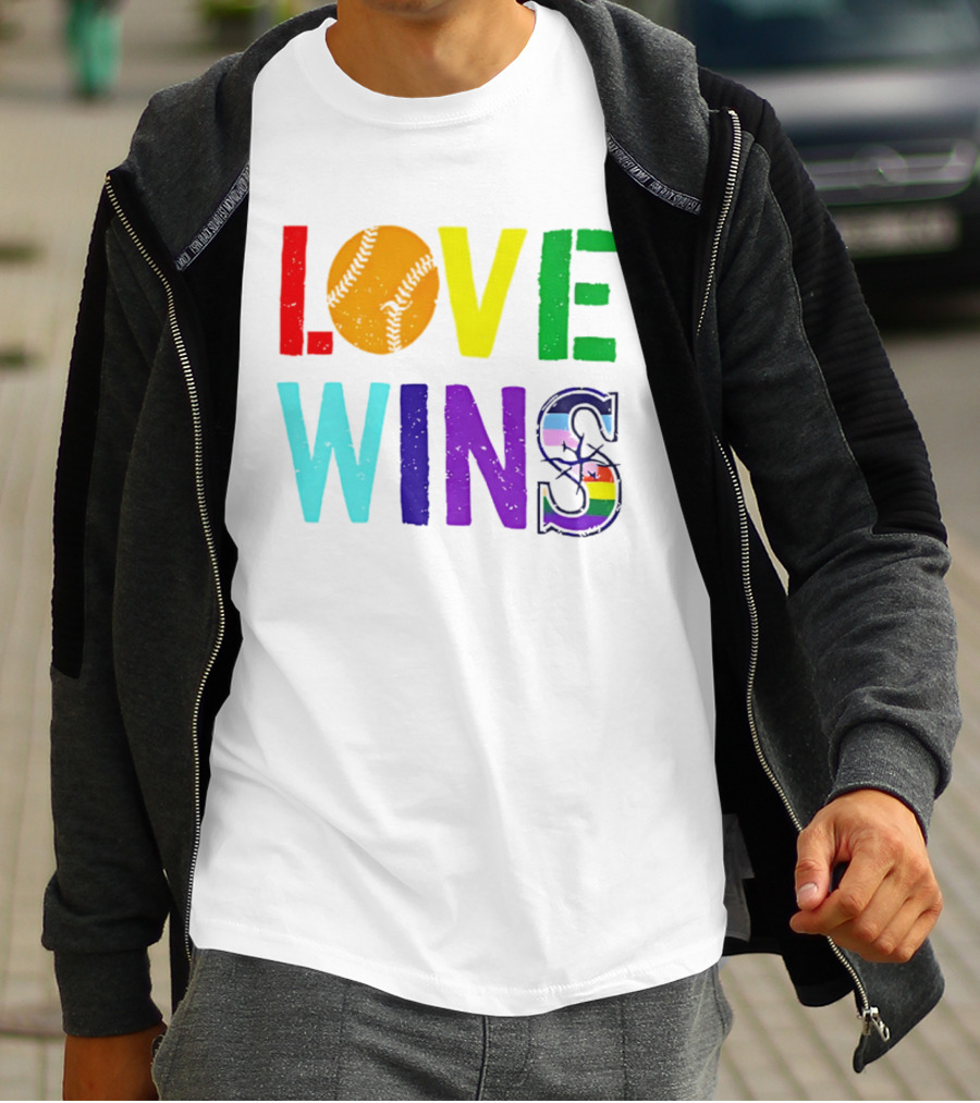 Love Wins Baseball Pride LGBTQ Rainbow T-Shirt