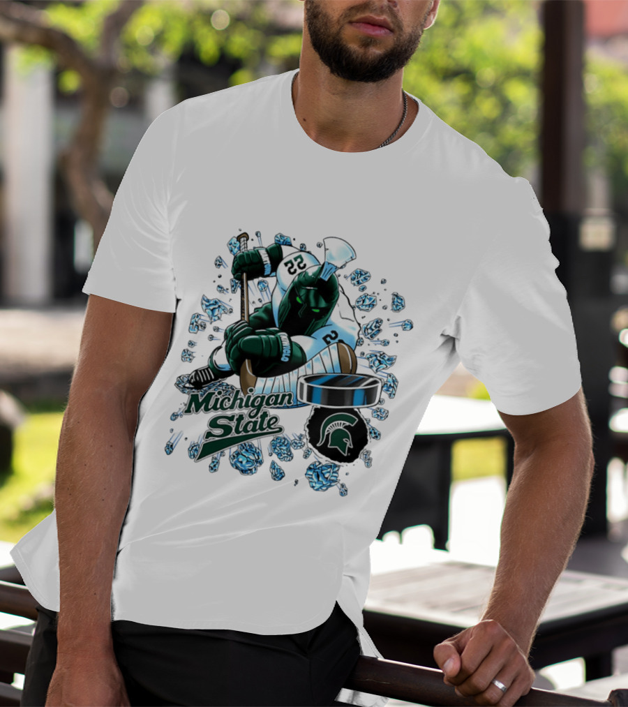 Michigan State Spartans Hockey Cartoon Player Spartan Head T-Shirt