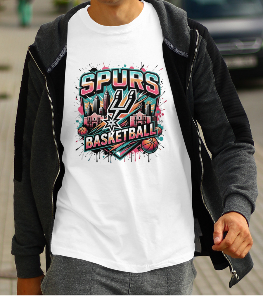 San Antonio Spurs Basketball City Skyline Silver Dynasty T-Shirt