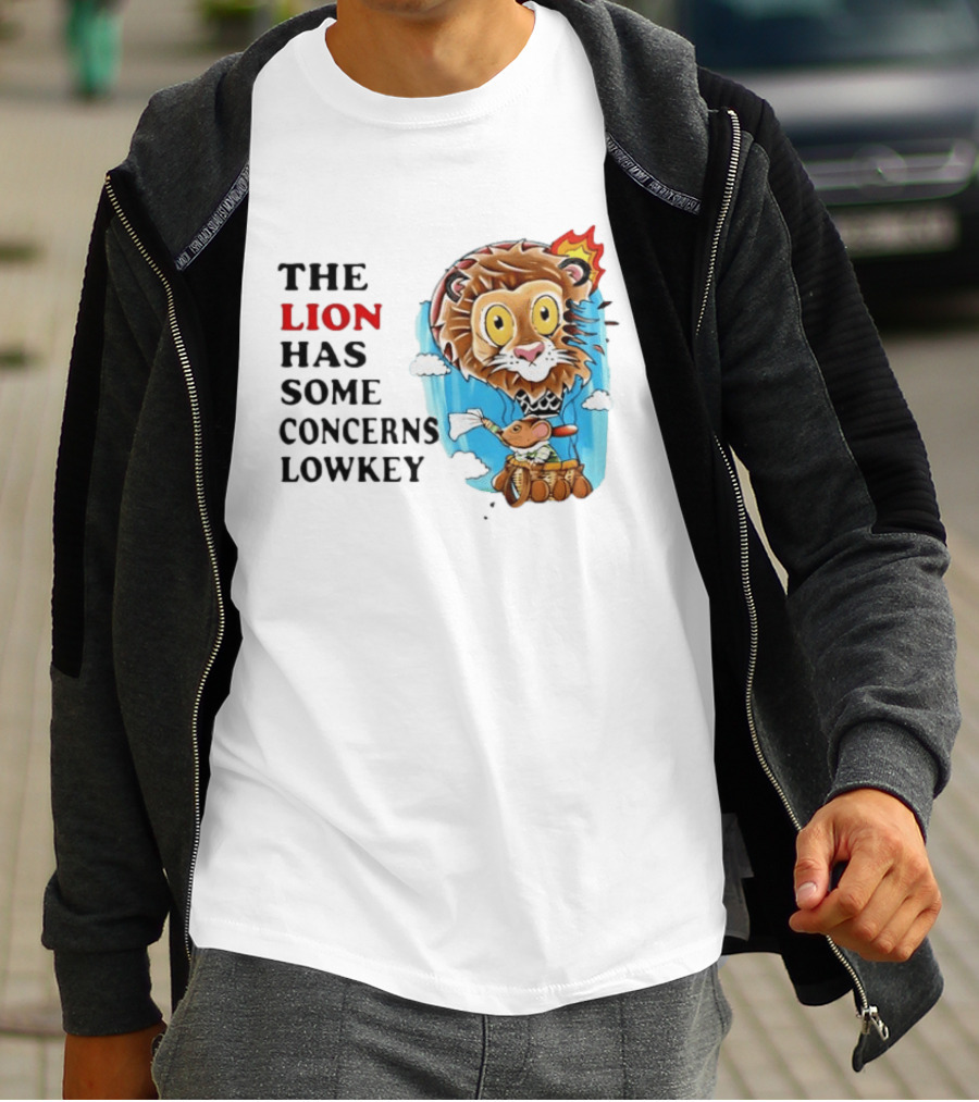 The Lion Has Some Concerns Lowkey Fire Cartoon Lion And Mouse Hot Air Balloon T-Shirt
