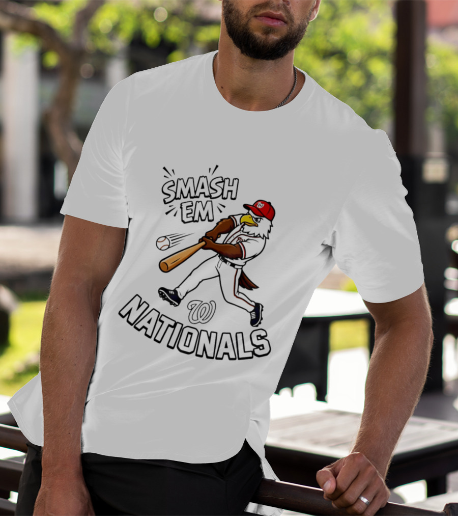 Washington Nationals Screech Smash Em Mascot Baseball Swing T-Shirt