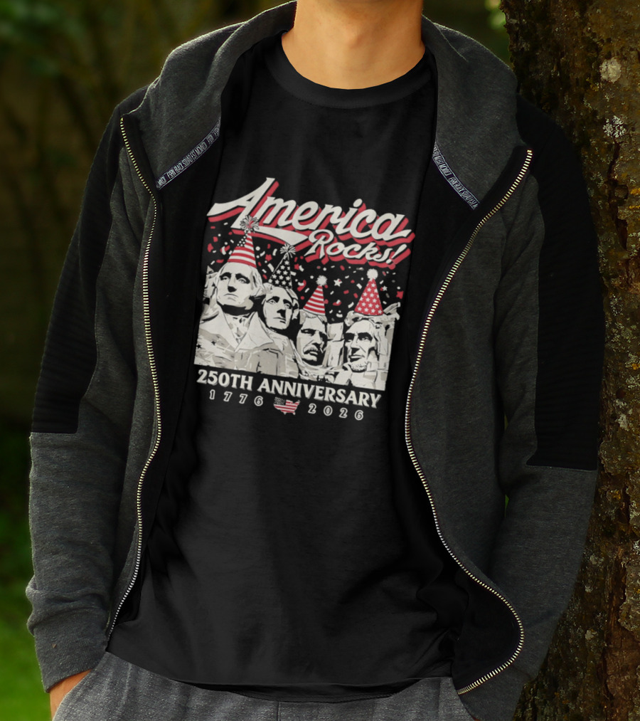 America Rocks 250th Anniversary 1776 2026 Mount Rushmore Party Hats T-Shirt