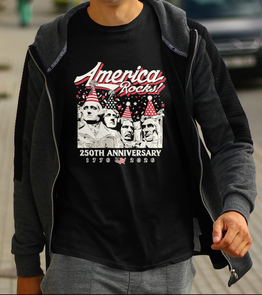 America Rocks 250th Anniversary 1776 2026 Mount Rushmore Party Hats T-Shirt