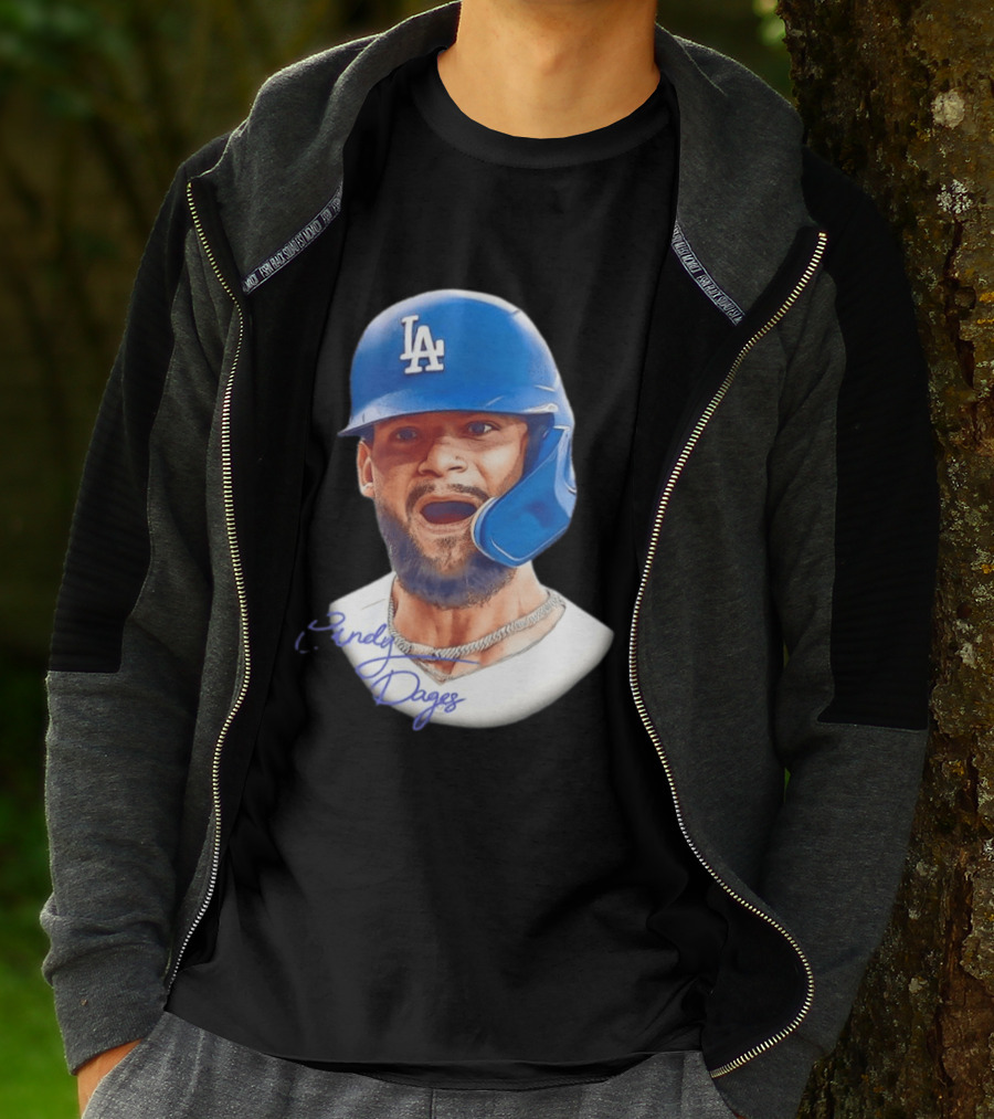 Andy Pages Los Angeles Dodgers MLB 2026 Big Face LA Helmet T-Shirt