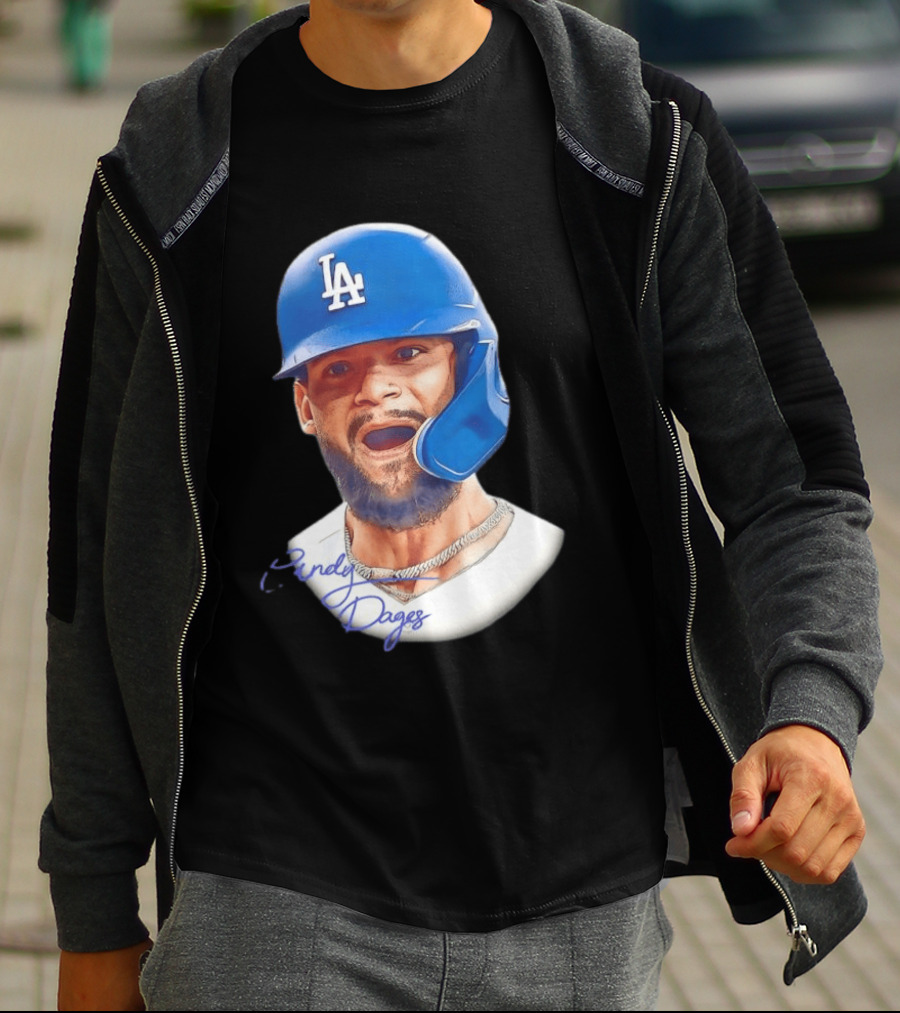 Andy Pages Los Angeles Dodgers MLB 2026 Big Face LA Helmet T-Shirt