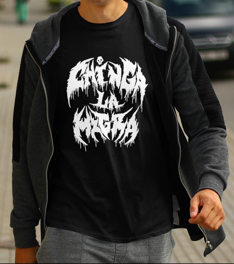 Chinga La Migra Dripping Skull Metal Font T-Shirt